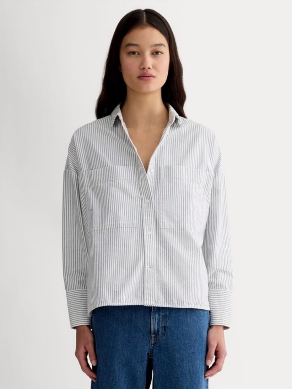 Everlane Organic Boxy Oxford Shirt White/Light Gray Size XS